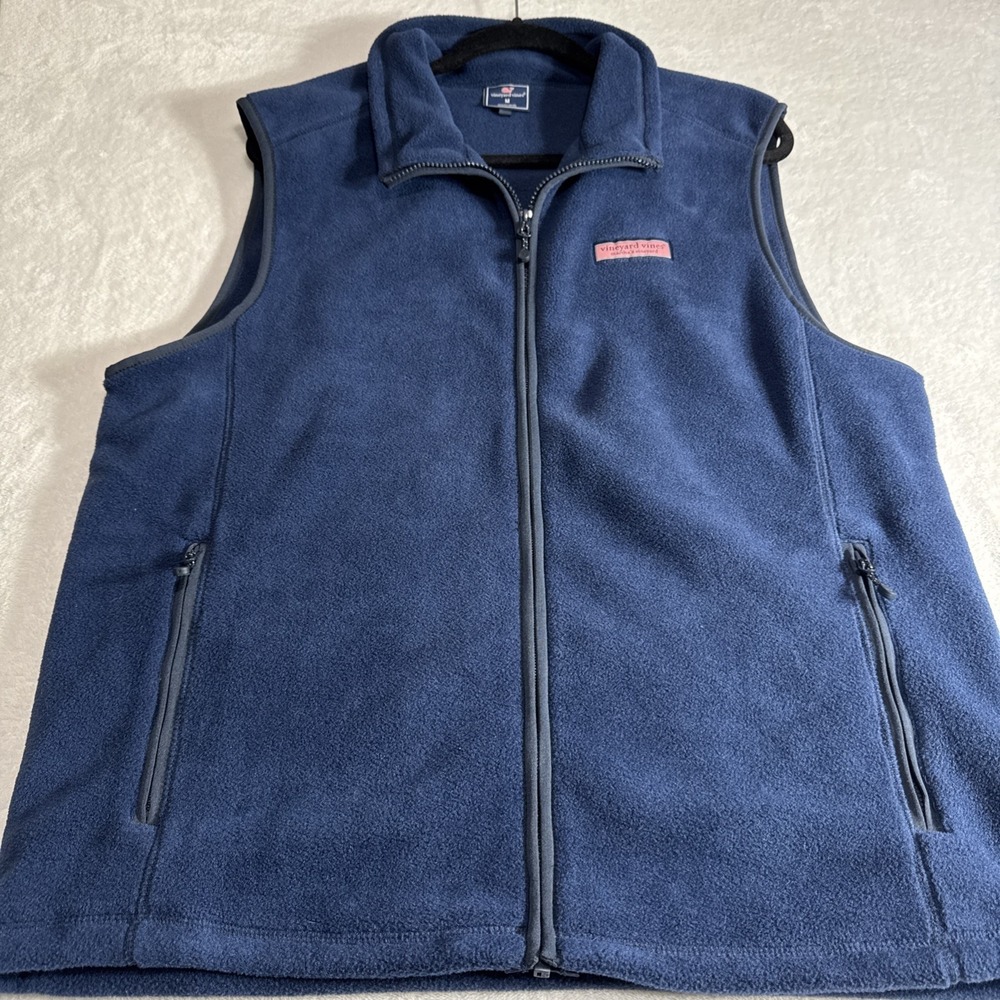 Vineyard Vines Men's Med Navy Full Zip Fleece Vest Whale Logo Martha's Vineyard